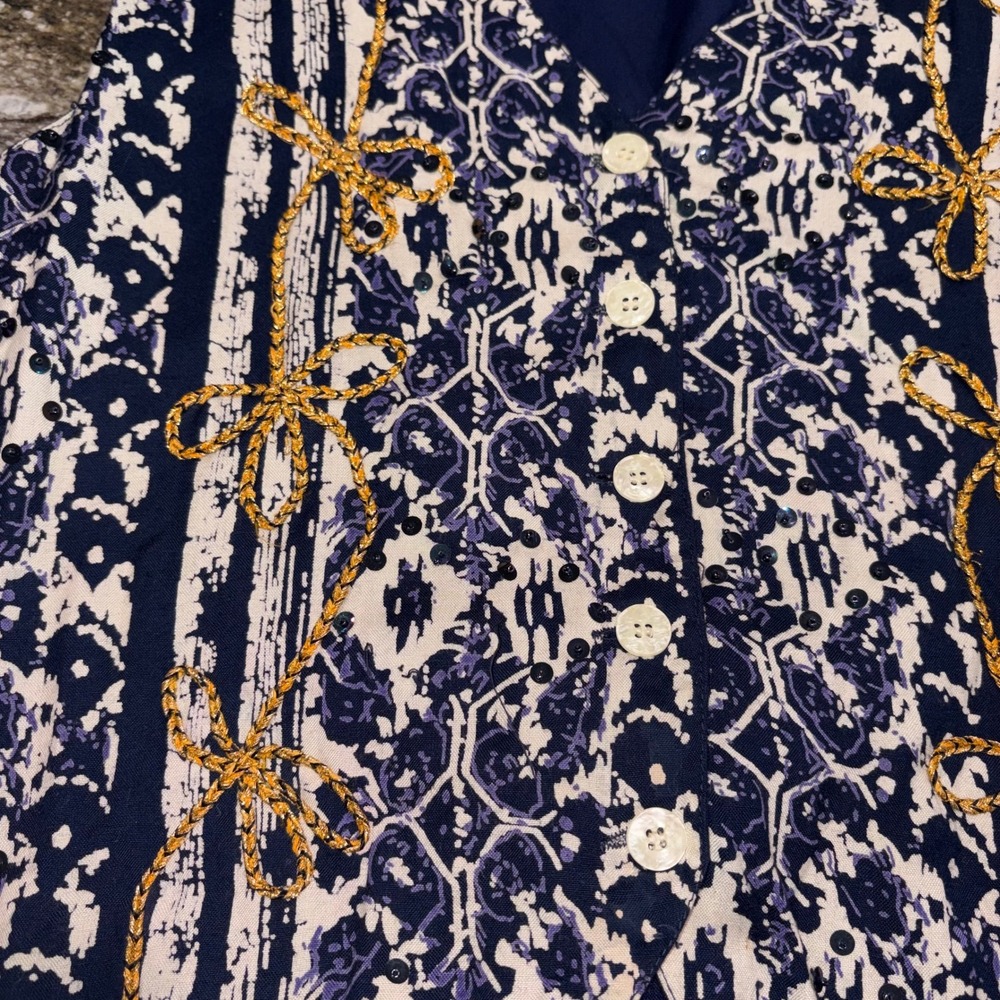 Vintage Embroidered Sequin Vest Womens M Navy Blue Excellent Erika - Picture 5 of 7